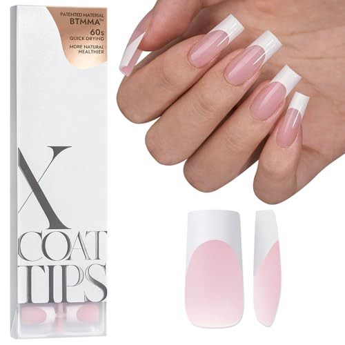 BTArtboxnails French Tip Press on Nails - XCOATTIPS White French Tip Nails, Pink Long Square Nail Tips, Soak Off Acrylic Fake Nails Extensions | Amazon (US)