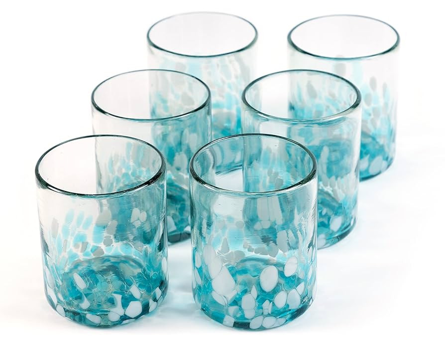 12 oz Hand Blown Mexican Drinking Glasses - Set of 6 tumblers, 11-13 fl oz each, Ocean Blue Confe... | Amazon (US)