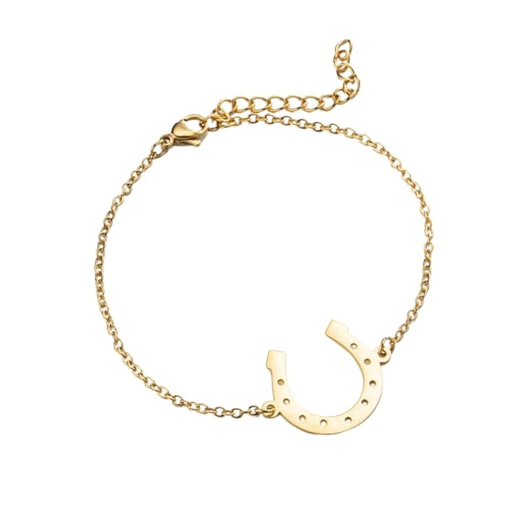 Western Lucky Horseshoe Link Chain Bracelet for Women Men Stainless Steel Good Luck Simple Geomet... | Amazon (US)