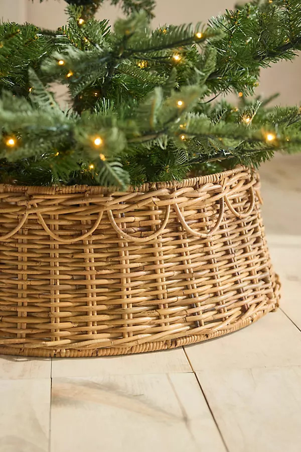 Scalloped Rattan Basket Tree Skirt | Anthropologie (US)