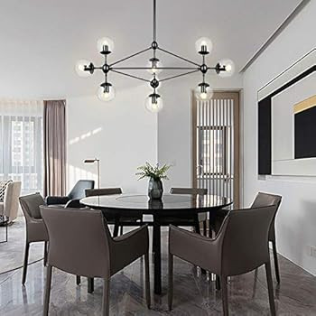 LAMPUNDIT DNA 10-Light Chandelier Black Finish with Globe Glass Shade, Modern Chandelier for Kitc... | Amazon (US)