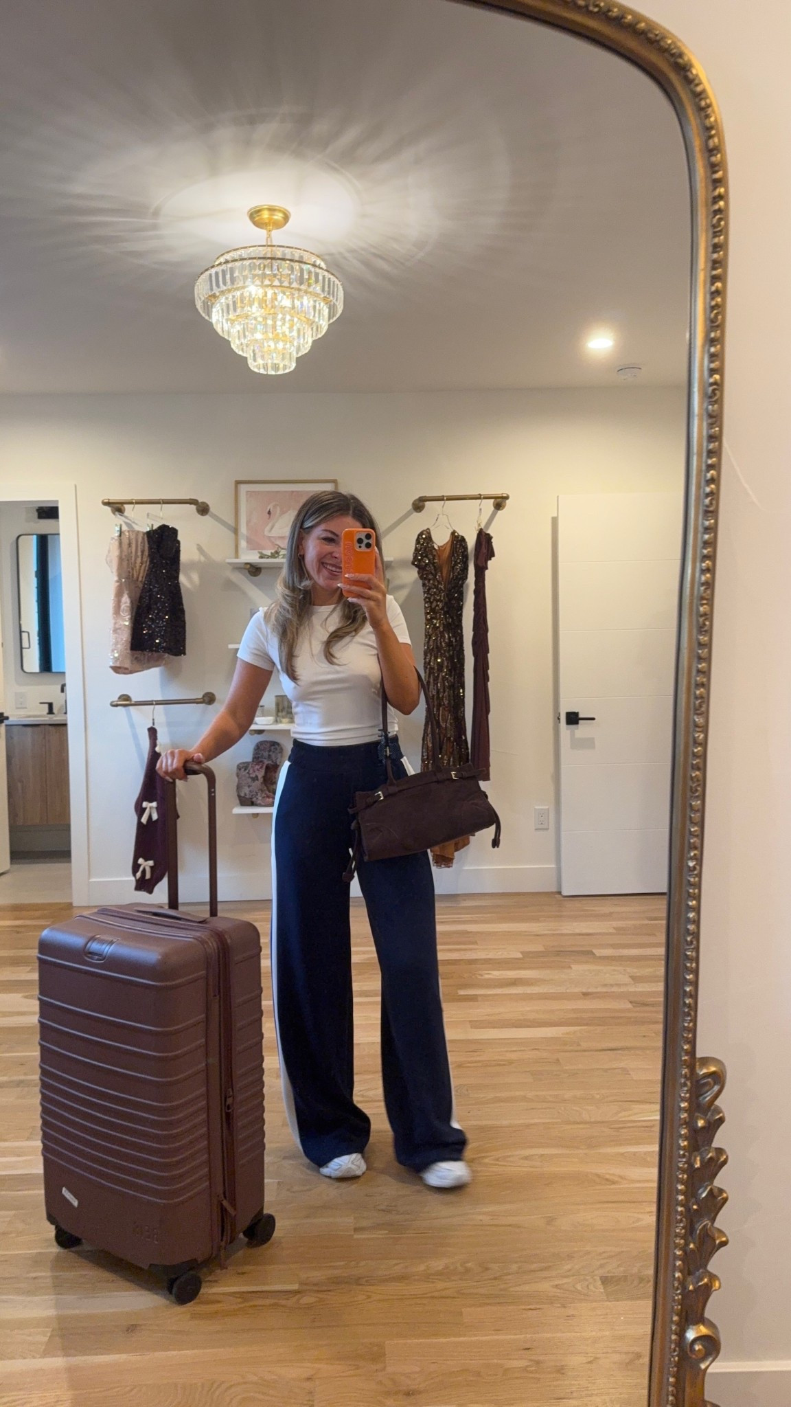 Navy track pants with white baby tee and denim jacket for my airport outfit travel look today

Spanx code: extra10
Glow color: can't handle the heat

Small tall in pants and jacket xs in baby tee

Airport
Travel look
Track pant
Denim jacket
Cozy comfy
Loungewear
Fall transitional

#LTKTravel #LTKStyleTip #LTKSeasonal