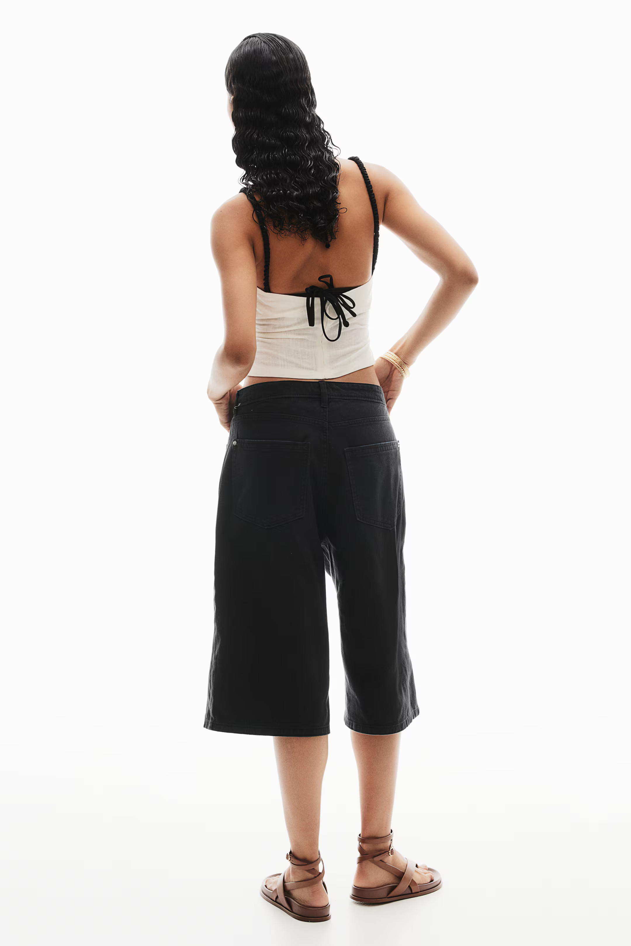 Bermudas en sarga - Negro - MUJER | H&M ES | H&M (FR, IT, ES, PT, BE)