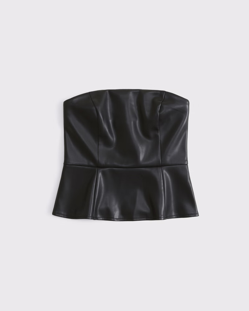 Abercrombie & Fitch Women's Strapless Vegan Leather Peplum Top in Black - Size XXS | Abercrombie & Fitch (US)