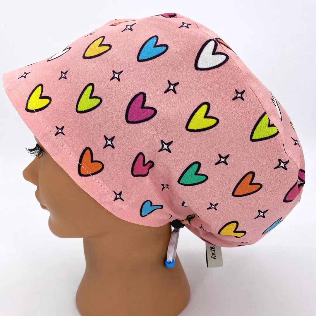 Fancied, Women's Valentines Peachy Colorful Hearts Euro Scrub Cap, Operating Room Surgical Hat - ... | Etsy (US)