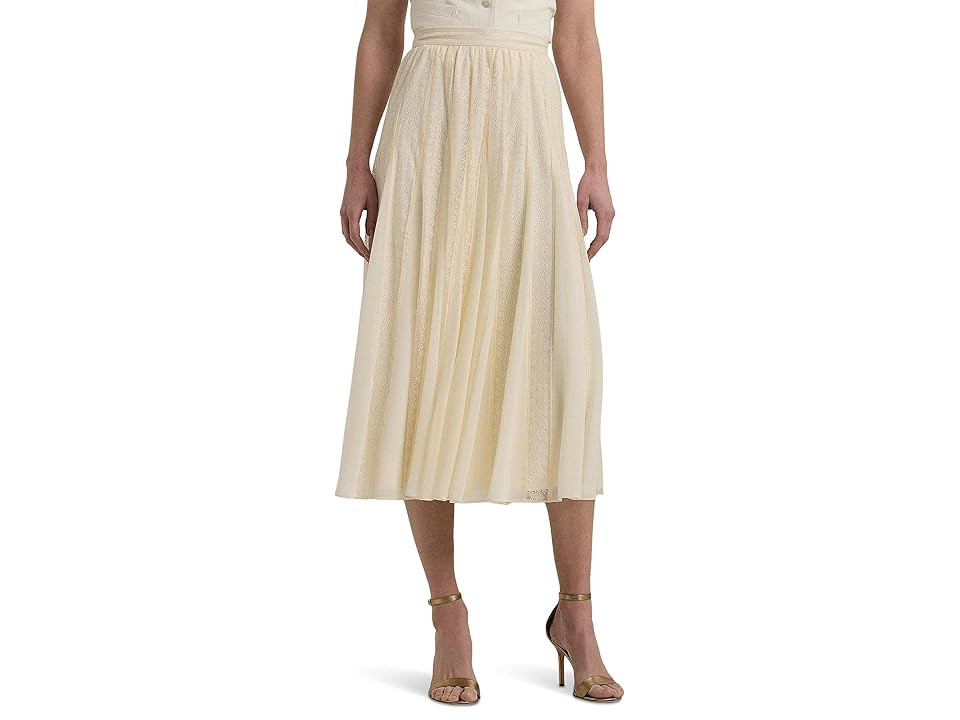 Lauren Ralph Lauren Lace Chiffon Midi Skirt Women's Skirt Mascarpone Cream : 14, Chiffon/Polyester | Zappos