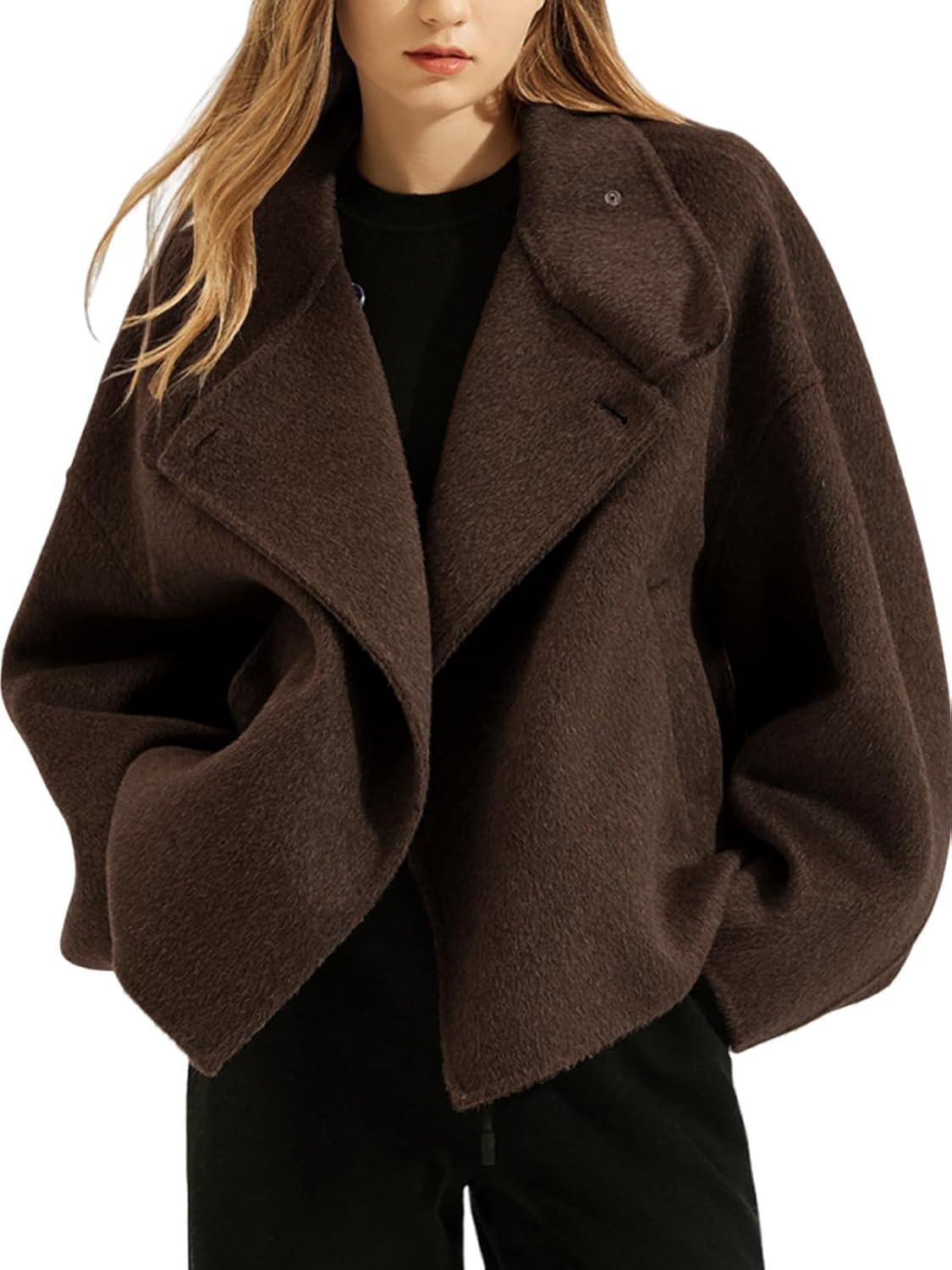 utcoco Women Cropped Wool Coats Notch Lapel Trench Coat Short Jackets | Amazon (US)