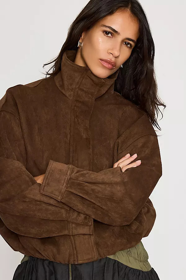 Maeve Faux-Suede Funnel-Neck Jacket | Anthropologie (UK)
