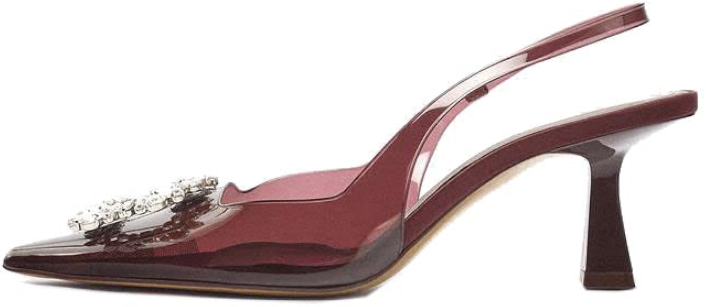 keleimusi Clear Slingback Heeled Shoes for Women Crystal Rhinestone Pointed Toe Wedding Kitten He... | Amazon (US)