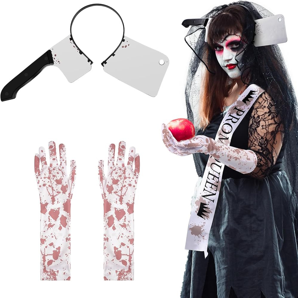 Jiuguva 4 Pcs Halloween Blood Prom Queen Costume Zombie Cosplay Accessory Set Including Knife Hea... | Amazon (US)