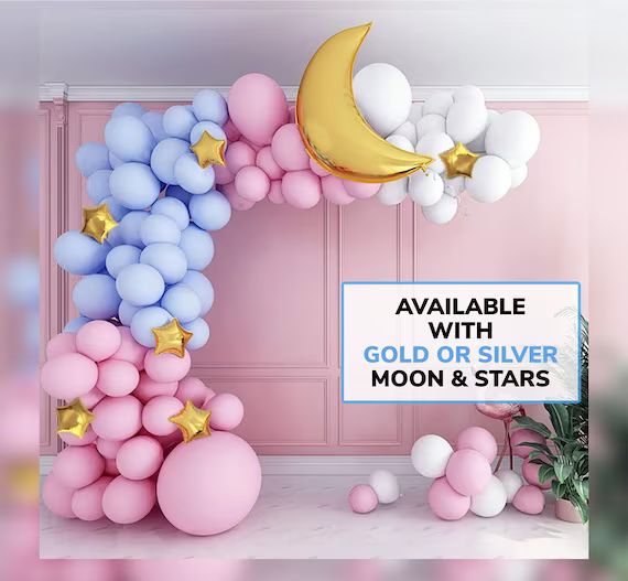 Moon Star Balloon Arch Blue Pink Gold or Silver Twinkle Party | Etsy | Etsy (US)