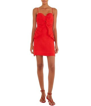 Farm Rio Red Sweetheart Neckline Sleeveless 3D Flower Mini Linen Dress | Dillard's | Dillard's