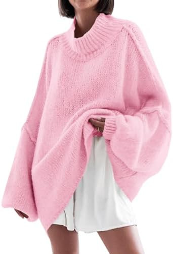 Saodimallsu Womens Oversized Sweaters Mock Neck Batwing Long Sleeve 2025 Fall Trendy Ribbed Knit ... | Amazon (US)
