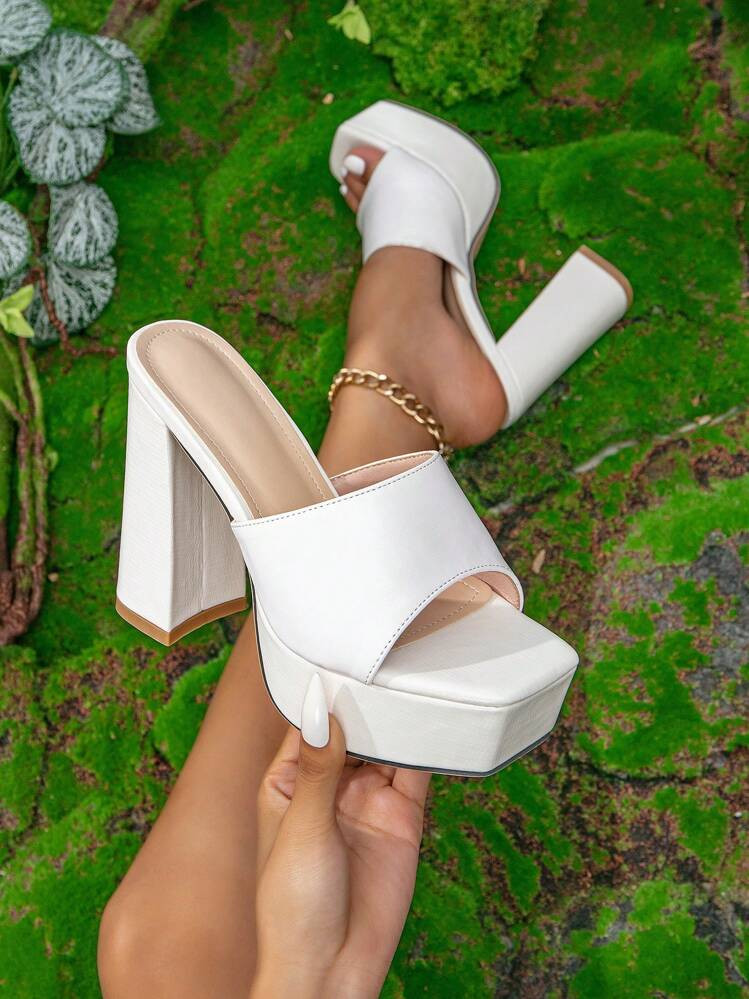 Women's New Summer Fashion White High Heel Mule Sandals, Suitable For Outing, Party And Casual Wear, Women's High Heels | SHEIN