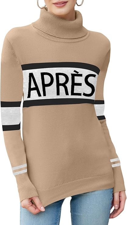 Women Turtleneck Sweaters Stripe Sleeve Lightweight Shirts Apres Ski Tops Fashion Winter Thermal ... | Amazon (US)