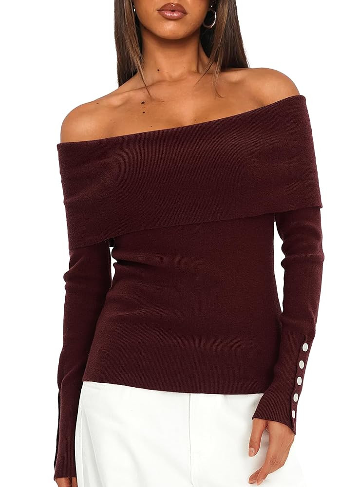 Daong Off The Shoulder Sweater for Women 2025 Fall Fashion Cute Going Out Y2k Tops Ribbed Pullove... | Amazon (US)