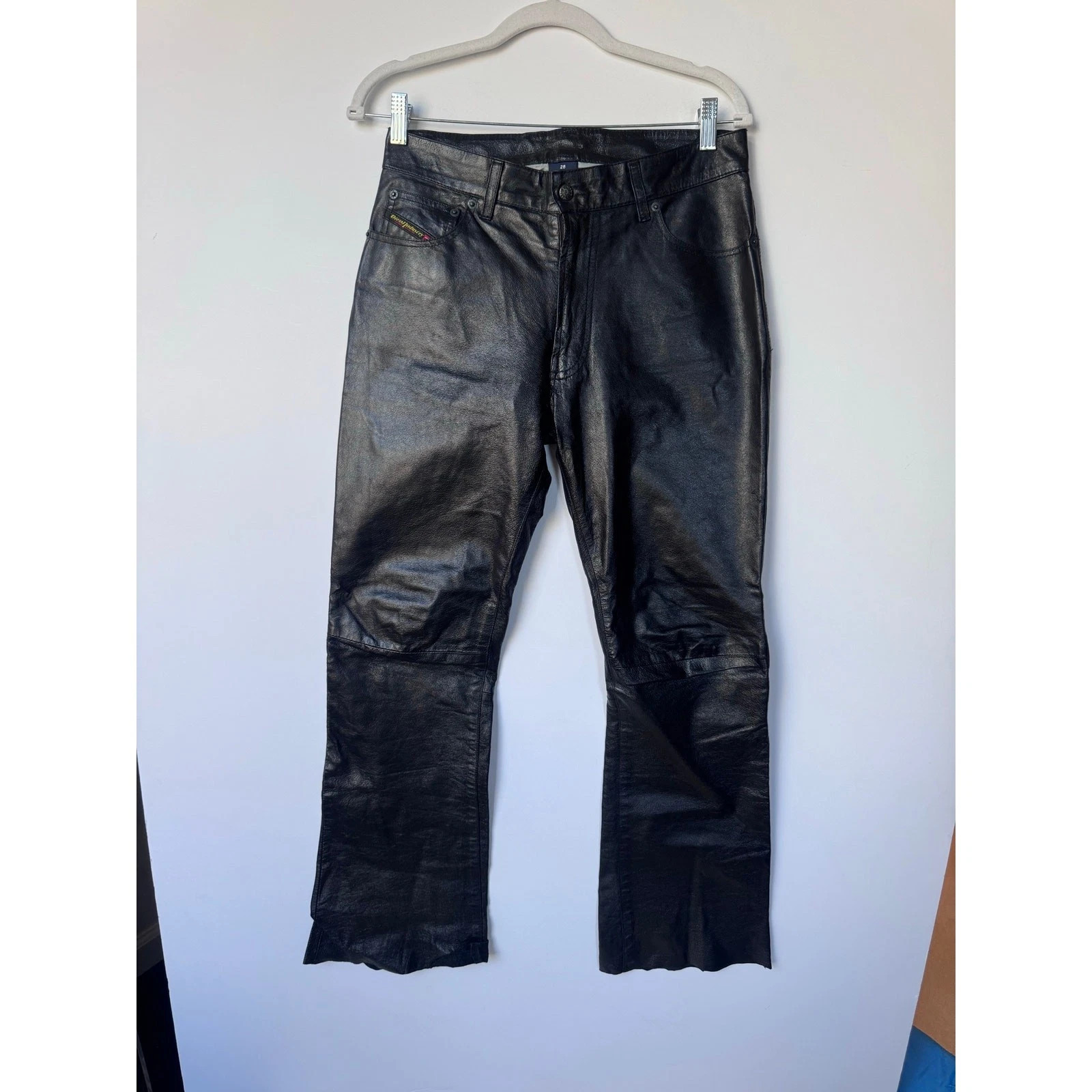 Diesel Black Leather Pants Size 28 100% Real Leather Straight Moto Y2K vintage | eBay | eBay US