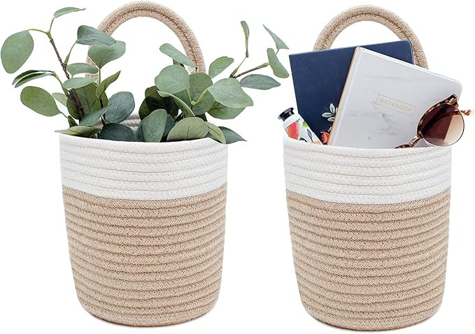 Signature Home 2pc Hanging Basket, Small Basket 7.9" x 6.7" Hanging Baskets for Organizing, Cotto... | Amazon (US)