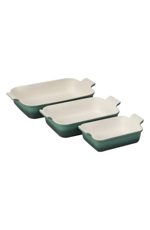 Le Creuset The Heritage Set of 3 Rectangular Baking Dishes in Artichaut at Nordstrom | Nordstrom