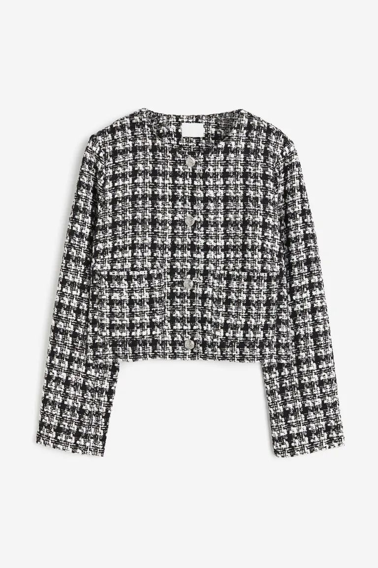 Bouclé jacket - Black/Checked - Ladies | H&M GB | H&M (UK, MY, IN, SG, PH, TW, HK)