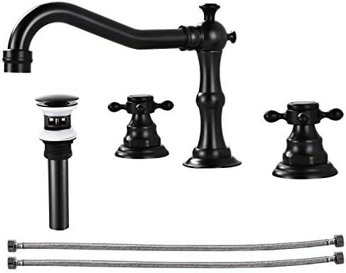 Matte Black Victorian Widespread Deck Mounted Three Holes Double Handles Bathroom Sink Faucet wit... | Amazon (US)