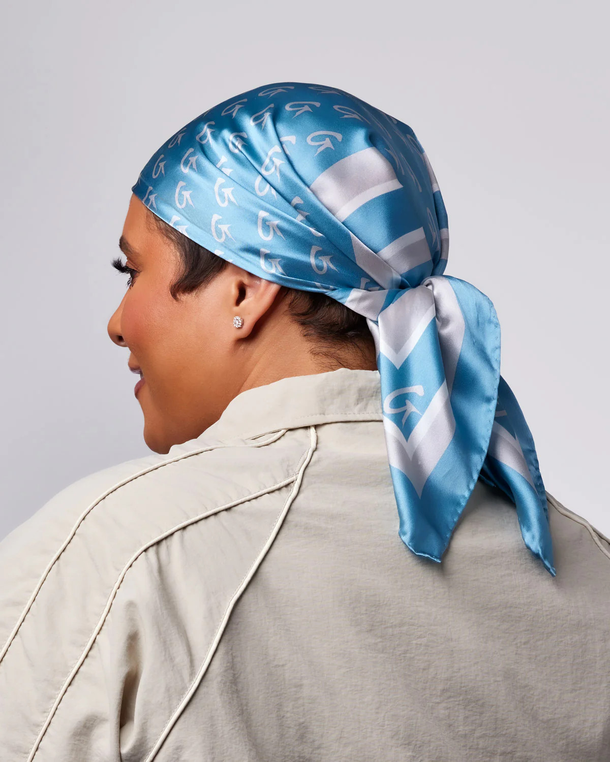 MEDIUM MONOGRAM SILK SCARF - BLUE SILVER | Glam-Aholic Lifestyle