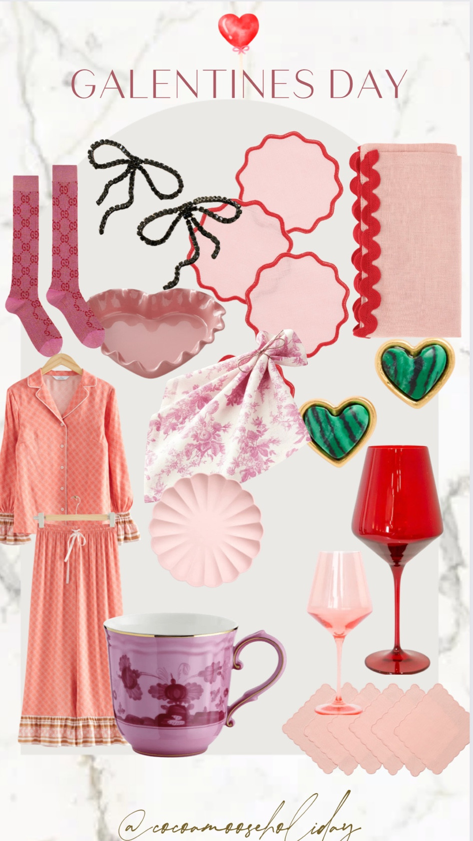 My ultimate Galentine’s Day guide for the girl getting glam with her friends, hosting a Galentine’s Party, or just staying in and being fabulous! ✨💕 Valentines shopping guide, Galentine’s Party, pink coral Galentine’s pajamas, pink and red scalloped tableware, pink and red Valentine napkin set, heart emerald malachite earrings, statement bow Valentine earrings, heart scalloped dishware, Gucci socks, red and pink wine glasses, red stemware and more. #Valentines2023

#LTKhome #LTKFind #LTKGiftGuide