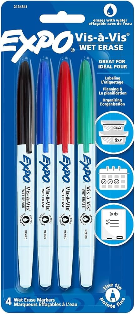 Expo Vis-a-Vis Wet-Erase Marker, Fine Point, 4-Color Set (SAN16074) | Amazon (US)