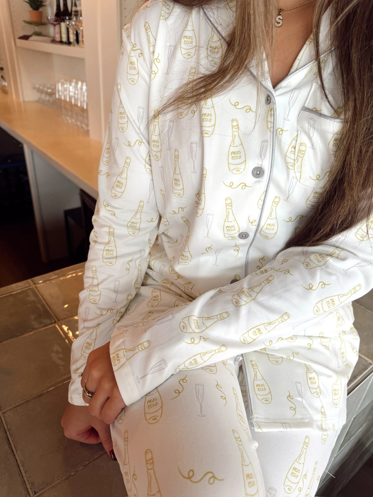 White Prosecco Pajama Set | KenzKustomz