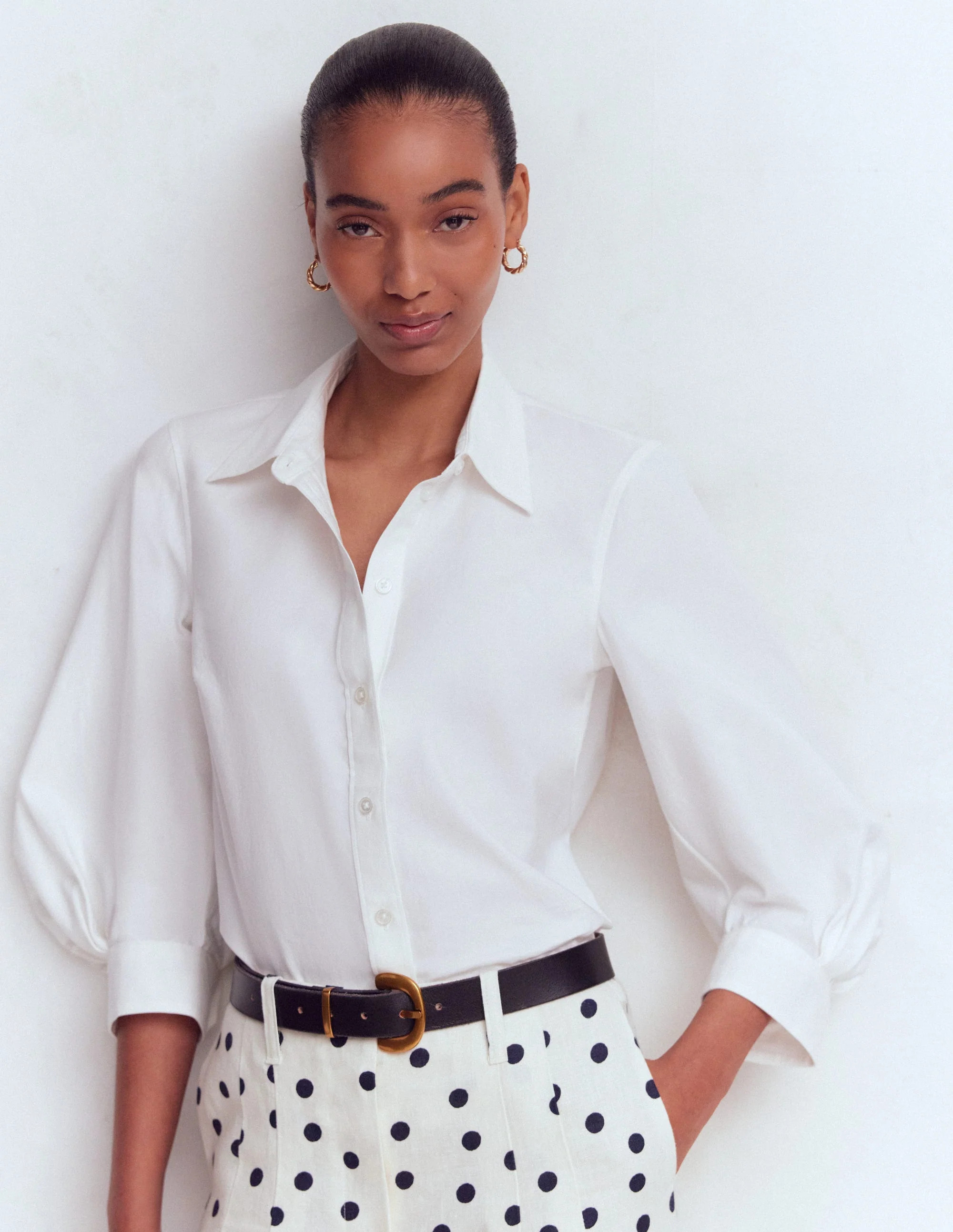 Boden Women's Puff Sleeve Oxford Shirt in White | Size 14 | Boden (US)