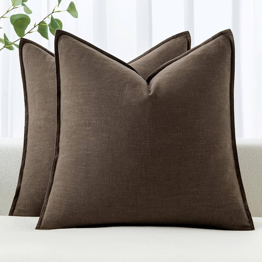 MIULEE Decorative Linen Euro Sham Pillow Covers 24x24 Dark Coffee ​Boho Farmhouse​ ​Neutral... | Amazon (US)