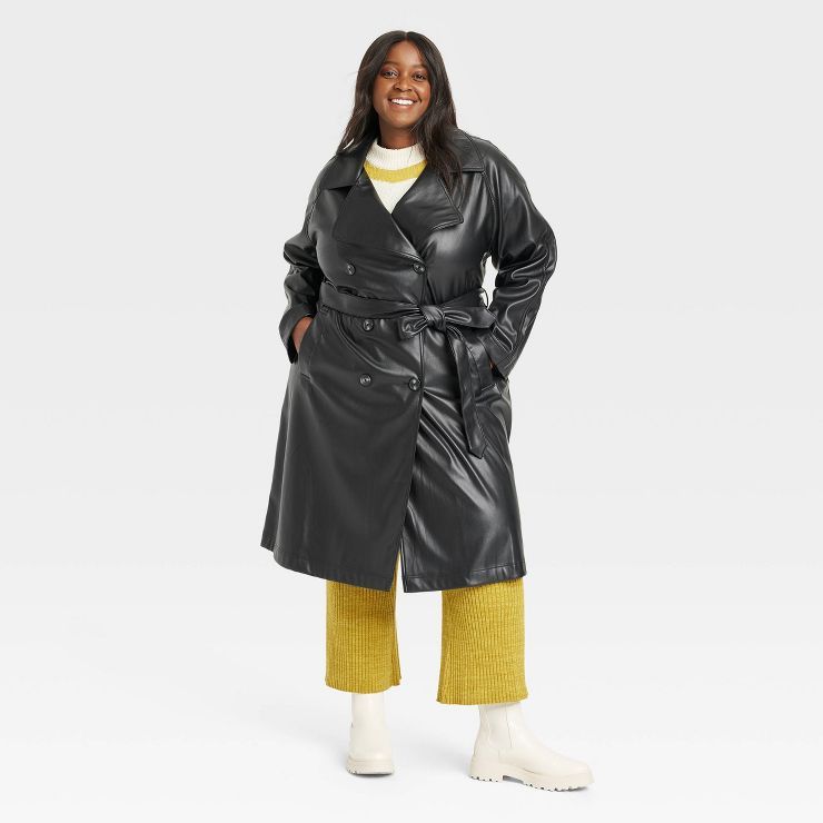 Women's Plus Size Faux Leather Belted Trench Coat - Ava & Viv™ | Target