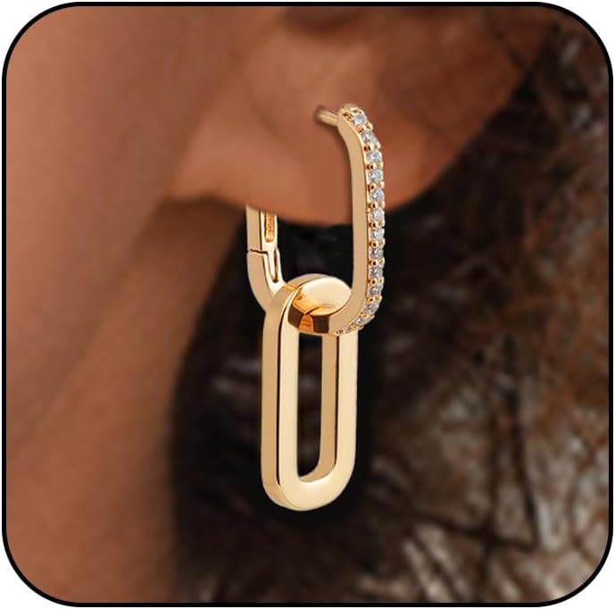 18K Gold Plated Paperclip Earrings For Women Trendy Chain Link Earrings Gold Statement Square Hoo... | Amazon (US)