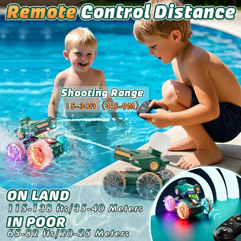 Amphibious Remote Control Cars, 4WD Amphibious RC Car Boat for Kids, Truck with Water Spray & Lig... | Walmart (US)