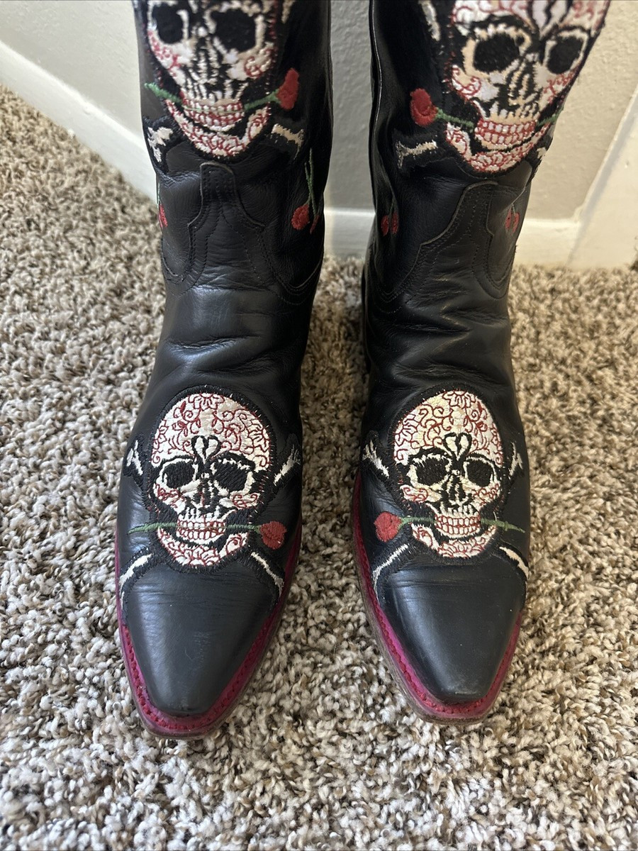 Lucchese 1883 Embroidered Skull Rose Western Cowboy Boots Rodeo Halloween Size 8 | eBay US
