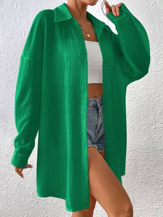 SHEIN EZwear Drop Shoulder Button Front Shirt | SHEIN