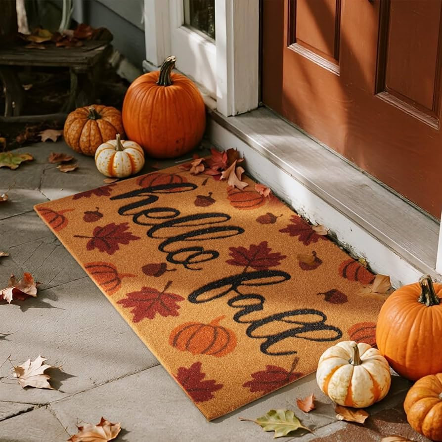 Hello Fall Pumpkin Door Mat Autumn Welcome Mat for Front Door Outdoor Entrance Doormat Coir Dirt ... | Amazon (US)