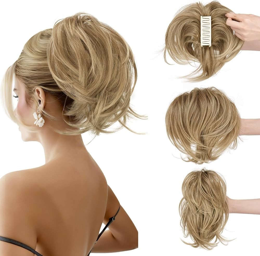 SOFEIYAN Claw Clip Short Ponytail Extension DIY Bendable Wires Hair Bun Fluffy Fake Hair Piece St... | Amazon (US)