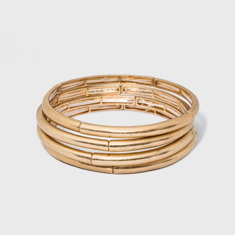 Smooth Bar Stretch Bangle Bracelet Set 4ct - Universal Thread™ Gold | Target