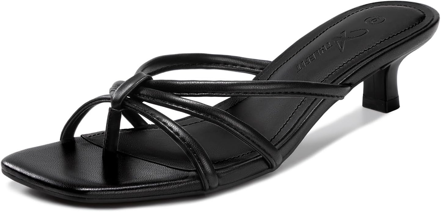 Athlefit Kitten Heels for Women Square Toe Strappy Flip Flop Low Heels Slip On Thong Heeled Sanda... | Amazon (US)
