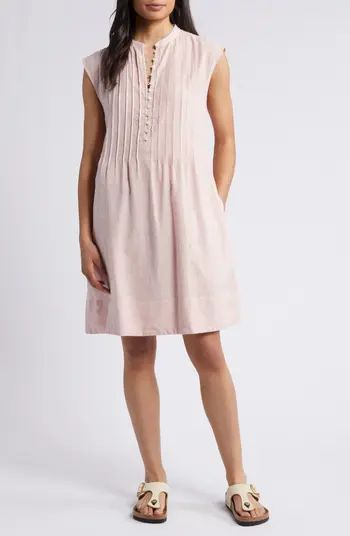 Caslon® Stripe Pintuck Detail Linen Blend Dress | Nordstrom | Nordstrom