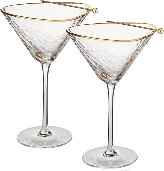 Sisterly Drinkware Clear Hammered Martini Glasses Set of 2 – Handmade Gold Rim Cocktail Glasses... | Amazon (US)