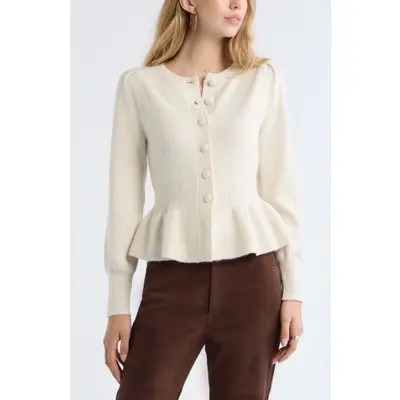 Treasure & Bond Peplum Cardigan in Beige Oatmeal Light Heather at Nordstrom, Size X-Small | Nordstrom