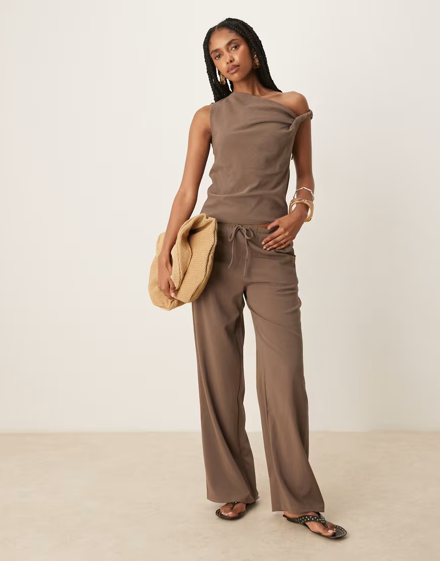 Mango polyamide straight leg tie waist pants in brown - part of a set | ASOS (Global)