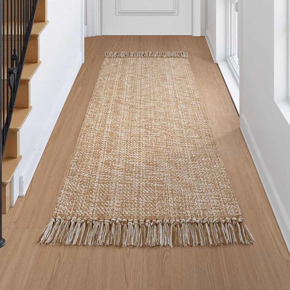 Collive Kitchen Runner Rug, 2' x 4.3' Hand-Woven Reversible Washable Rug, Tan Cotton Modern Farmh... | Amazon (US)