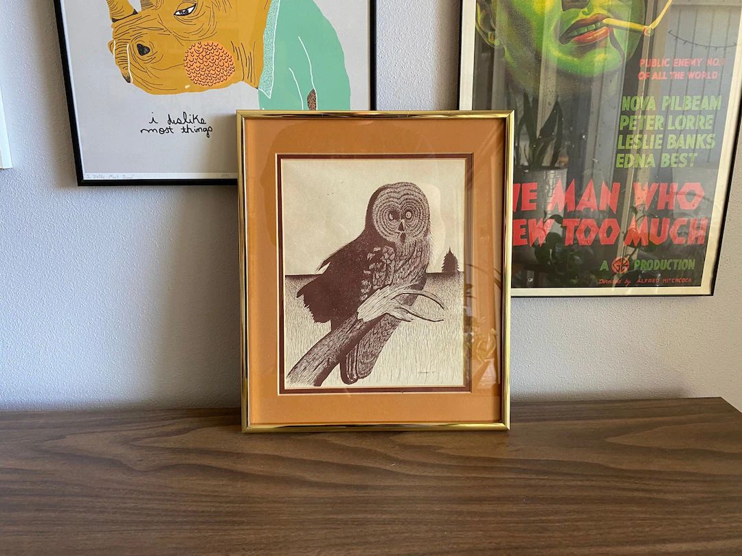 70s Owl Framed Print R. Bumpass - Etsy | Etsy (US)