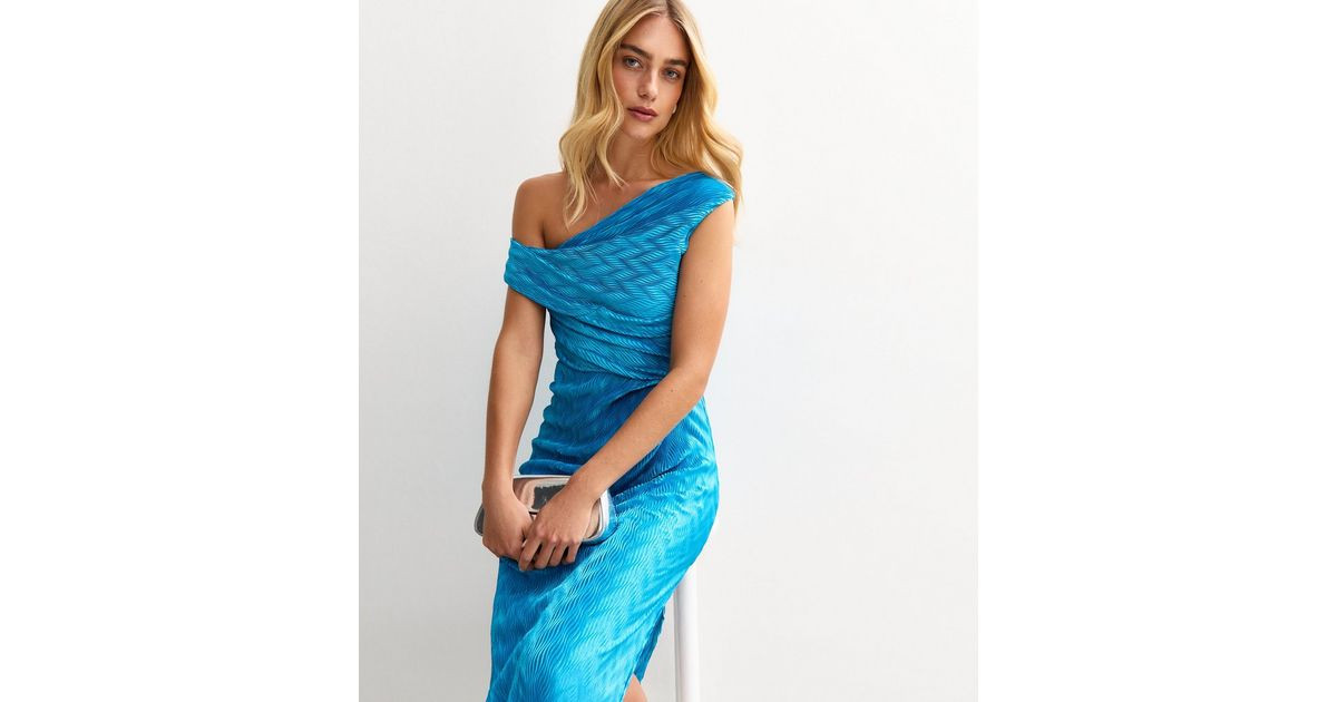 Bright Blue Textured One Shoulder Slit Hem Midi Dress
						
						Add to Saved Items
						Remov... | New Look (UK)