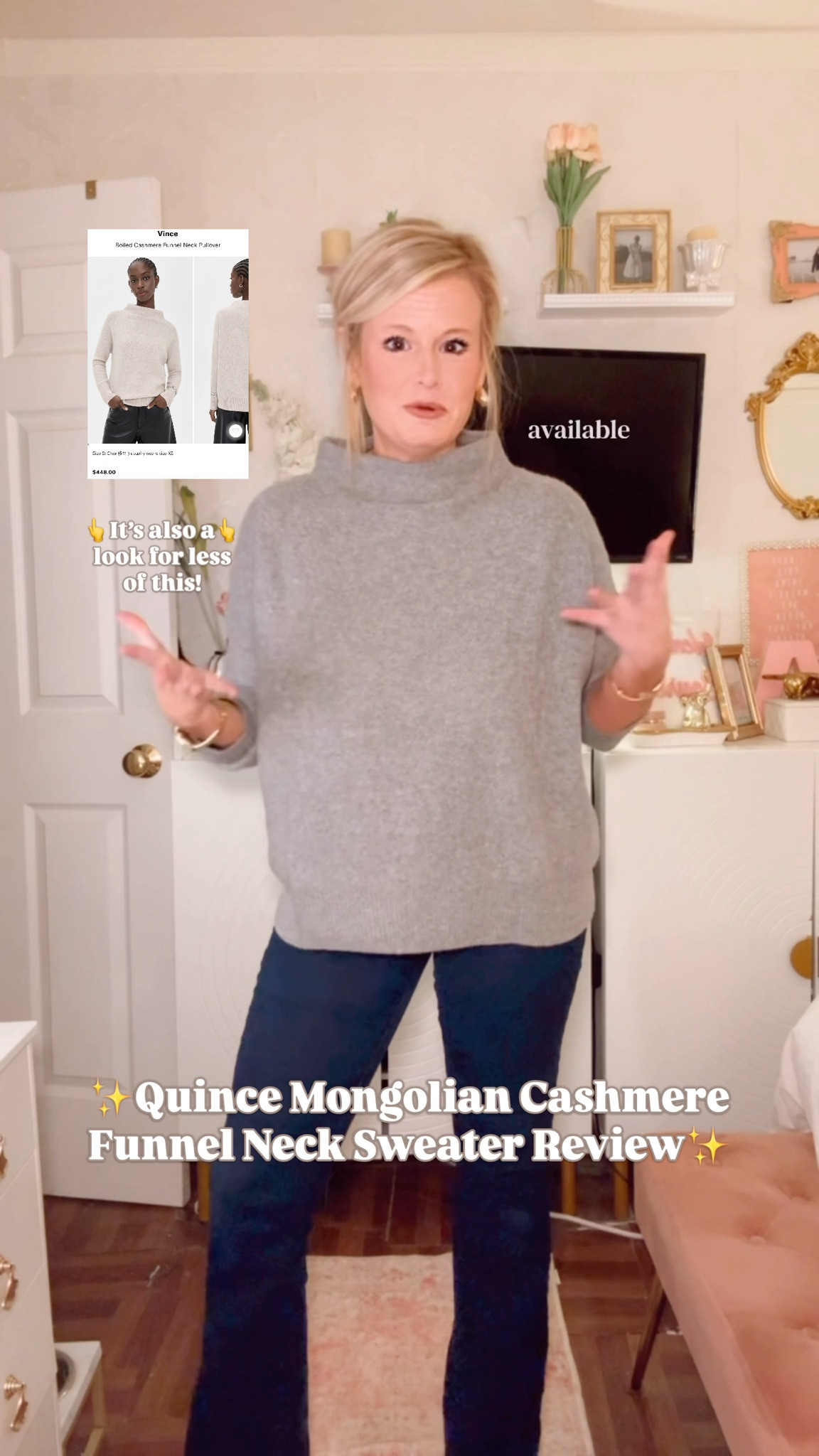 Cashmere funnel-neck sweaters are having a major moment for winter, and this one is beautiful. The Quince Mongolian Cashmere Funnel Neck Sweater has that same chic silhouette as the Vince Boiled Cashmere Funnel Neck Pullover — but at a much more accessible price point. The funnel neckline is the detail that sold me: clean, modern, and incredibly elevated for winter styling.

This sweater is made with 100% Grade-A Mongolian cashmere, with a soft 15.1-micron knit, warm 12-gauge construction, and a polished drape that works for winter capsules, elevated basics, office outfits, and quiet-luxury everyday dressing. The dropped shoulders and ribbed cuffs/hem give it that effortless, designer-inspired finish.

Even though this exact style was a splurge for me, Quince has incredible cashmere options starting at $39 — perfect if you’re looking for quiet-luxury sweaters, winter staples, or elevated gifts at different price points.
I linked even more cashmere finds at accessible prices on Quince as well.

Perfect for: cashmere funnel neck sweaters, quiet luxury outfits, elevated basics, winter capsule wardrobe, timeless sweaters, gift ideas for her, capsule wardrobe pieces, designer-inspired finds, winter outfit ideas.

Everything is linked — tap to shop 🤍

#cashmeresweater #quince #cashmerefunnelneck #quietluxury #wintercapsule #elevatedbasics #designerinspired #winteroutfitideas  #capsulewardrobe #minimaliststyle #elevatedwinterstyle


#LTKSeasonal #LTKGiftGuide #LTKWorkwear