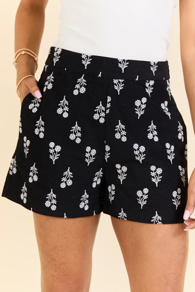 Iconic Black and White Floral Embroidered Shorts FINAL SALE | Pink Lily