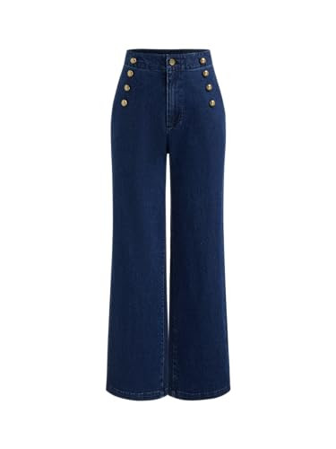 CIDER Womens Wide Straight Leg Jeans Denim Casual Business Button Pants | Amazon (US)
